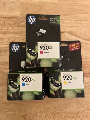 3 PACK HP 920XL High Yield COLOR Magenta, Yellow, Cyan Cartridges  NIB - Image 1 of 3