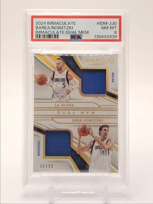 J.J. BAREA DIRK NOWITZKI 2024-25 IMMACULATE DUAL USED PATCH /99 PSA 8 Q1066 - Image 1 of 2