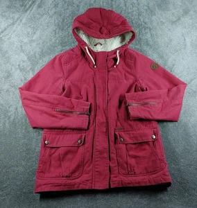 Billabong Jacket Womens Large Red Hooded Faux Shearling Utility Pockets - Picture 1 of 16