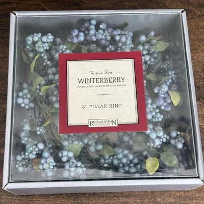 Restoration Hardware Blue Winterberry 7" Pillar Ring Mini Wreath Spring Easter - Image 1 of 4