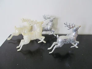 VTG Plastic Figure Deer MCM Glitter Ornament White & Silver Lot-10 - Picture 1 of 3