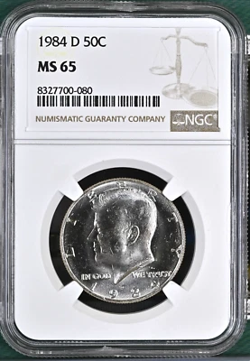 1984-D KENNEDY HALF DOLLAR 50 CENTS NGC MS65 UNC DETAILED COIN #AG - Image 1 of 2