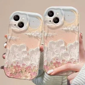Oil Painting Cloud Flowers Soft Silicone Rubber Case Cover for iPhone 16 ProMax - Picture 1 of 5