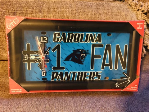 NFL License Plate Clock Carolina Panthers 7" x 13" - Brand New In A Box! Cover