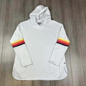 T Talbots Wrap Neck Hoodie Lp Large Petite Slub Knit Retro Stripes White - Picture 1 of 12