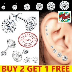 925 Sterling Silver Stud Earrings Cubic Zirconia Small Set Pack Women Woman Girl - Picture 1 of 69