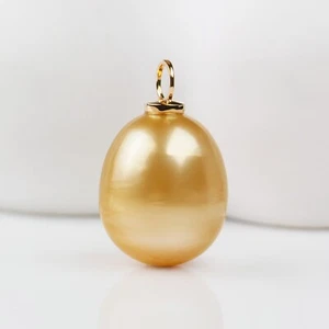 Big~ 12.9×15mm Rich Golden South Sea Pearl Pendant 18K Solid Yellow Gold - Picture 1 of 6