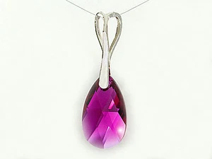 Pendentif goutte cristal Swarovski fuschia et argent 925/1000e PE12 - Picture 1 of 1