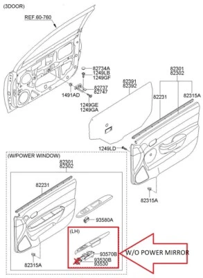 2006 HYUNDAI Accent DR SIDE HANDLE/SWITCH ASSY W/O PWR MIRROR 827101E050FZ - Image 1 of 3