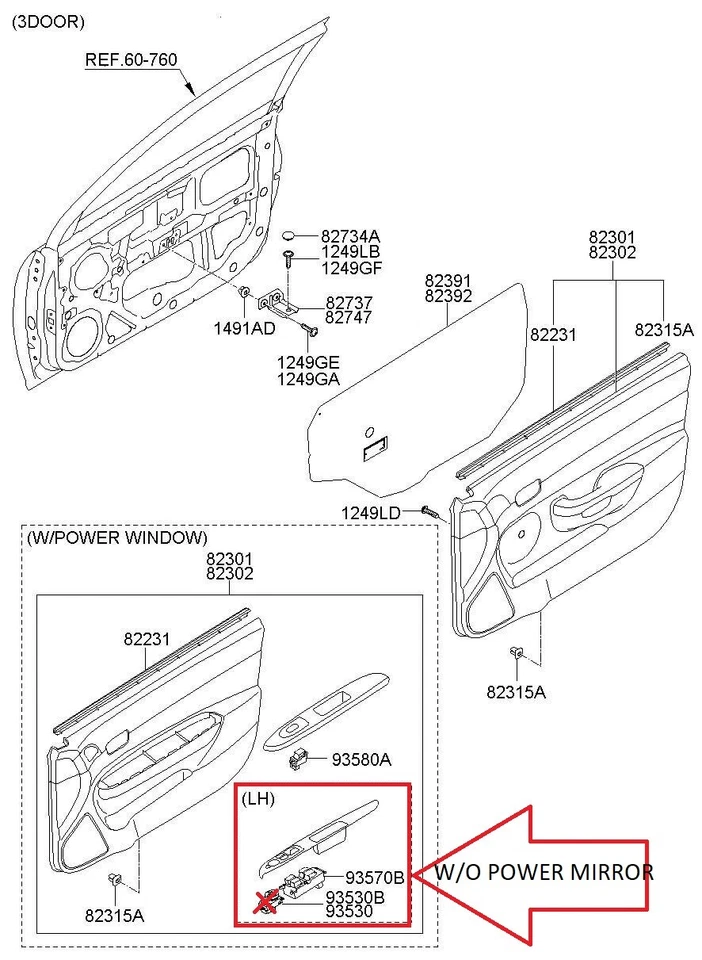 2006 HYUNDAI Accent DR SIDE HANDLE/SWITCH ASSY W/O PWR MIRROR 827101E050FZ - Изображение 1 из 3