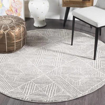 HARBOR SILVER GREY IVORY BOHO TRIBAL MOROCCAN MODERN ROUND RUG - 3 Sizes **NEW** - image 1 of 4