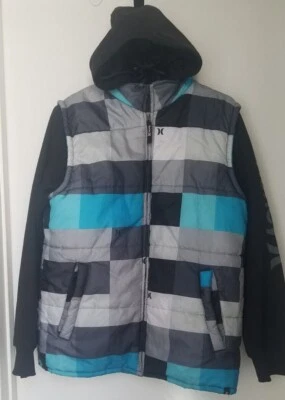 Chaqueta con Capucha Hurley Color-block Negro Azul Cremallera Completa Niños Talla L Foto 1 de 4