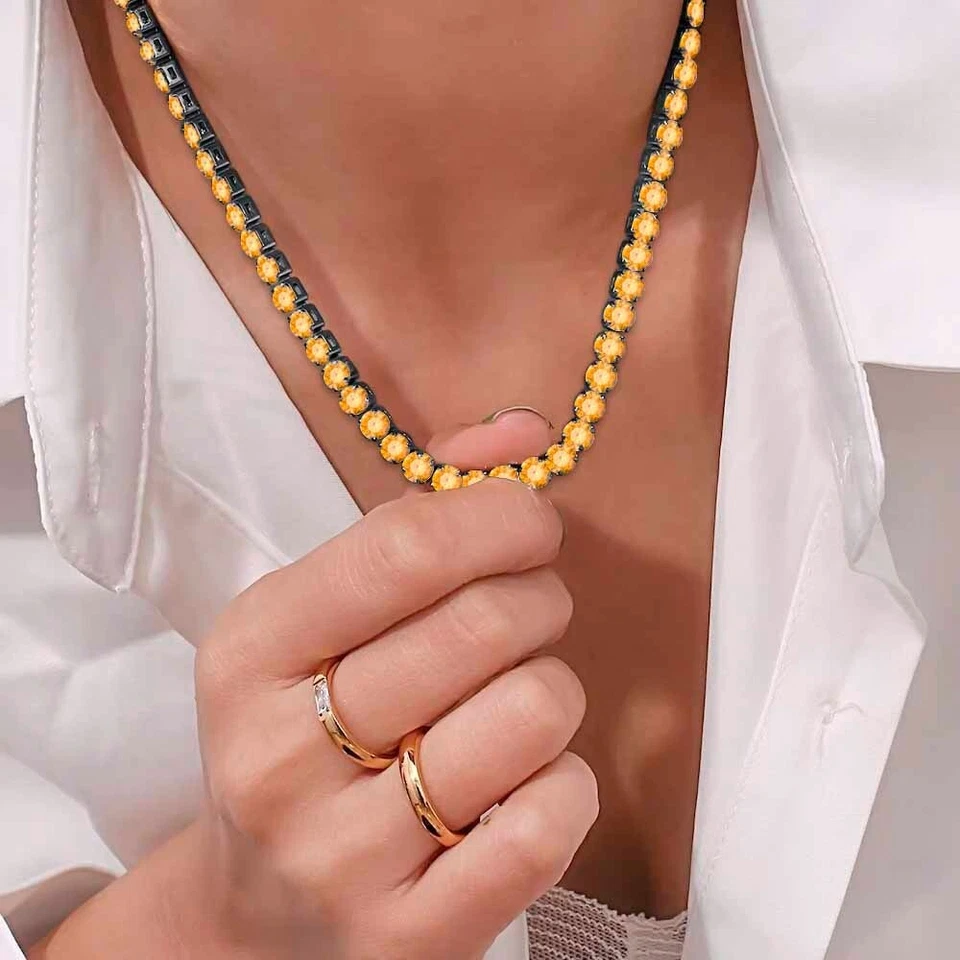 Collar Tenis 45,72 ctw Creado en Laboratorio Corte Redondo Citrino Chapado en Oro Negro 14K 4mm Foto 1 de 4