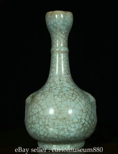 8.8" Old Chinese Song Dynasty Ru Kiln Blue Glaze Porcelain Crack Garlic Bottle - Picture 1 of 9
