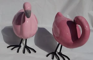 Flamingo Ceramic Salt & Pepper Shakers Metal Long Legs Pink Set Of 2 New in Box - Picture 1 of 11