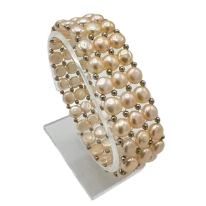 Dreistrang Süßwasser Zuchtperlen Stretch Armband Pfirsich Elastisch - Bild 1 von 6