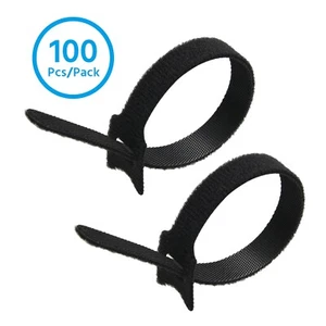 8" Hook and Loop Wrap Strap 1/2" Width Black, 100pc Pack - Picture 1 of 1