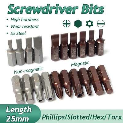 Phillips/Slotted/Hex/Torx S2 Magnetic Screwdriver Bits 25mm Short Driver Bit - Image 1 of 4