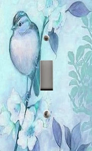 Light Switch Plate Outlet Covers~ CHIC DECOR SONG BIRD WITH SHABBY FLOWERS BLUE - Picture 1 of 26