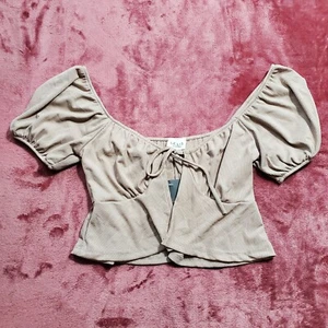 Le Lis Taupe Front Tie Crop Top - Small  - Picture 1 of 6