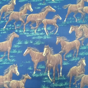 Horses Running Navy Cotton Fabric - Picture 1 of 2