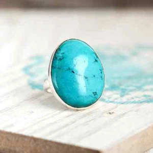Handmade Turquoise Statement Ring 925 Sterling Silver Boho Ring All Size SR415 - Picture 1 of 6