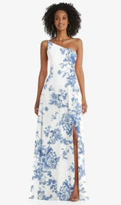 After six 1555..One-Shoulder Chiffon Maxi Dress with Front Slit...Floral..Sz 12L - Picture 1 of 5