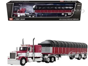 PETERBILT 389 W/SLEEPER & COVERED TRAILER MAROON 1/64 BY FIRST GEAR 60-2058 - Picture 1 of 6