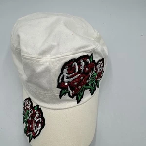 Pit Bull Womens White Painters Cap With Roses And Rhinestones One Size Fits All - Picture 1 of 7