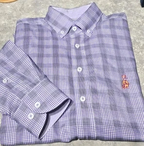 M H. FRANK-CLEMSON TIGERS-Púrpura Cuadros Cttn, Hombres LS/BD, Logo Camisa Deportiva-(L) - Imagen 1 de 3