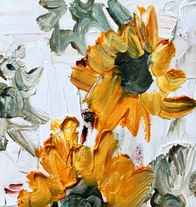 Sunflower Farmhouse Scene in Iowa Original Oil Miniature Artwork For Bookshelf - Picture 1 of 9