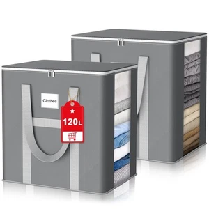 120L Extra Large Blanket Storage Bags, 2Pcs Comforter Clothes Storage Bag wit... - Picture 1 of 6