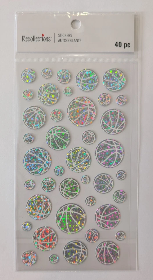 Pegatinas planas holográficas de baloncesto plateadas para álbumes de recortes por recuerdos Foto 1 de 1