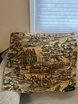 Ralph Lauren Home Leighton Hunt Olive Equestrian Fox Hunt Scene Fabric 63 X 36 - Image 1 of 4