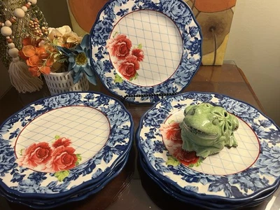 7 Platos de Cena Mujer Pionera ~ HERITAGE FLORAL ~ 10.5" ~ Gres ~ Nuevos Foto 1 de 4