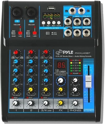 Pyle Professional Audio Mixer Sound Board Console System USB Interface 4 Channel - Image 1 of 4
