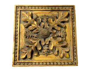 Vintage Gold Leaf Pine Cone Tile Wall Decor Plaque Ornate Heavy 6.75” X 6.75” - Picture 1 of 5
