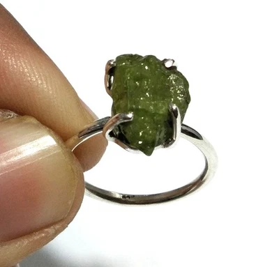 Raw Peridot Rough Gemstone (12x8 mm) 925 Sterling Silver Handmade Ring For Men - Image 1 of 4