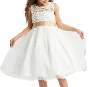 Abito da Damigella Bambina Valentina in Pizzo e Tulle con Fiocco, Elegante - Imagen 1 de 4
