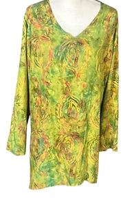 Soft Surroundings Tunic Size Small Green Gold Artsy Abstract Lagenlook Boho - Picture 1 of 7