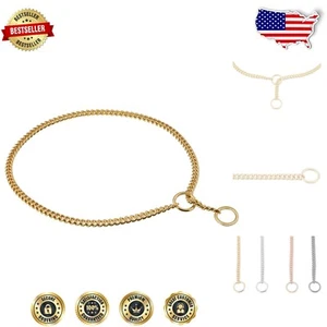 Elegant Metal Chain Dog Show Collar - Adjustable for All Breeds - Gold Plate - Picture 1 of 8