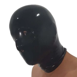 Brand New Black Unisex Anatomical Latex Hood with open Eyes & Nose (one size) - Picture 1 of 6