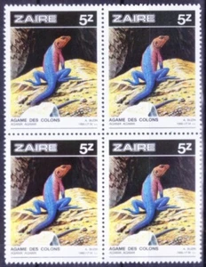 Zaire 1987 MNH Blk, Red-headed Rock Agama, Lizard Reptiles, Snakes - Picture 1 of 1