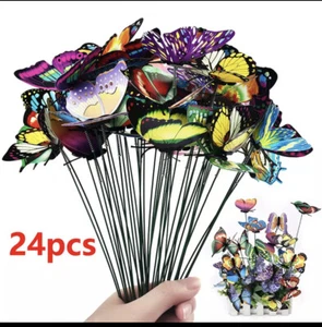 24Pcs/Set 3D Simulation Butterflies Garden Yard Planter Colorful Butterfly Stake - Picture 1 of 10