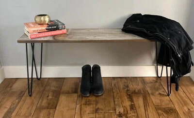 Decorative bench handmade from reclaimed patina grey boards and hairpin legs - Image 1 of 4