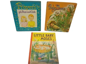 Lot 3 Books Tell-a-tales Books Whitman - Prayers For Boys And Girls / Baby Moses - Imagen 1 de 19