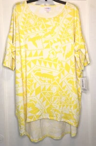 Lularoe Irma Small Yellow White Geometric Print Short Sleeve Tunic Top NWT - Picture 1 of 9