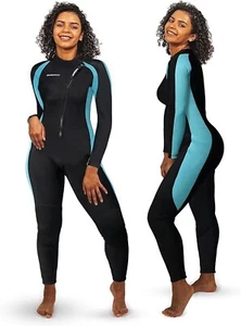 DivMystery Neoprene Full Body Wetsuit - 3/2mm Wet Suit -  Women 8S - Black Blue - Picture 1 of 6