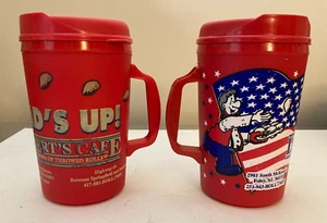 Used 2 Lamberts Cafe Heads Up - 32 Oz Travel Mug/Cup Home Of The Thrown Rolls - Picture 1 of 10