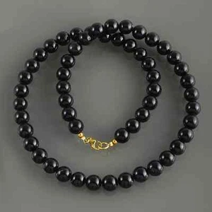 Natural Black Tourmaline 8mm Round Beads 18" Strand Handmade Chain Necklace Gift - Picture 1 of 12